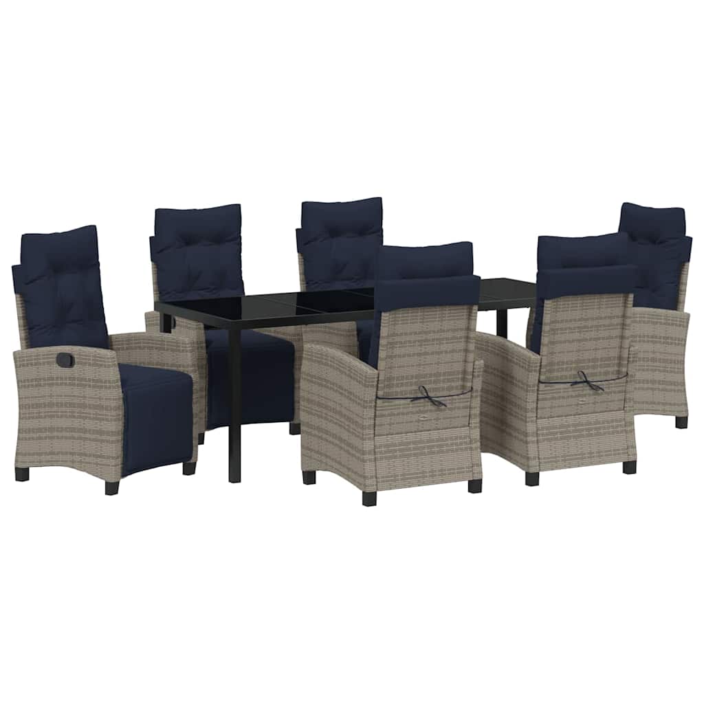 vidaXL Zestaw do jadalni w ogrodzie z poduszką 7 pcs Szary polirattan