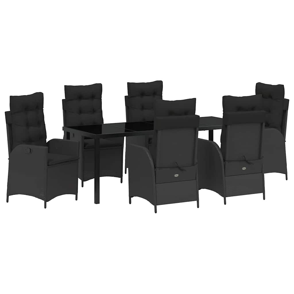 vidaXL Zestaw do jadalni w ogrodzie z poduszką 7 pcs Czarny polirattan