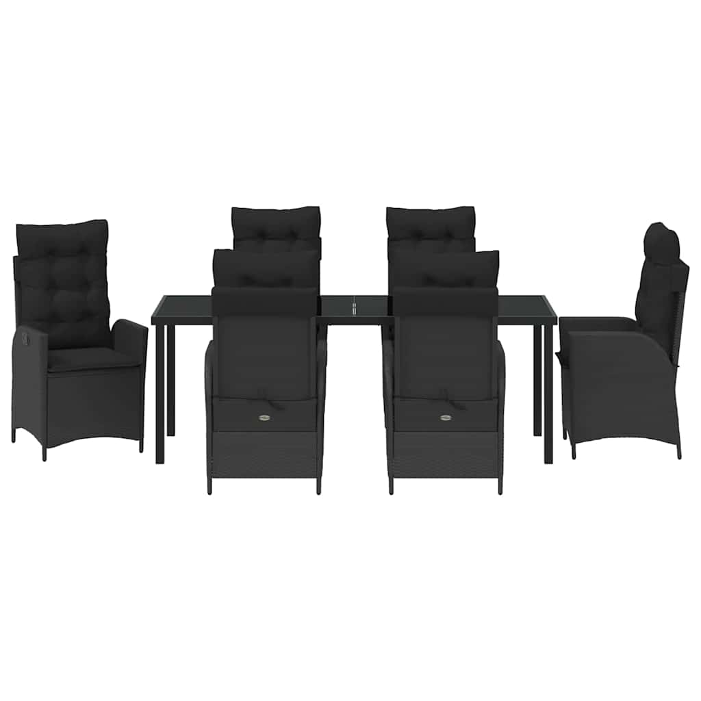vidaXL Zestaw do jadalni w ogrodzie z poduszką 7 pcs Czarny polirattan