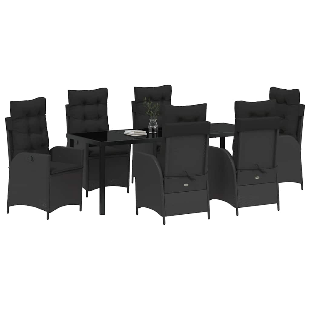vidaXL Zestaw do jadalni w ogrodzie z poduszką 7 pcs Czarny polirattan