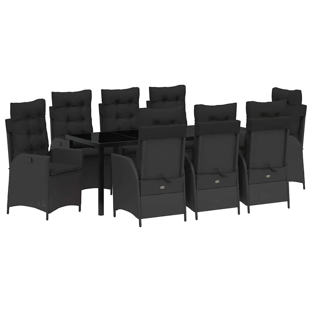 vidaXL Zestaw do jadalni w ogrodzie z poduszką 9 pcs Czarny polirattan