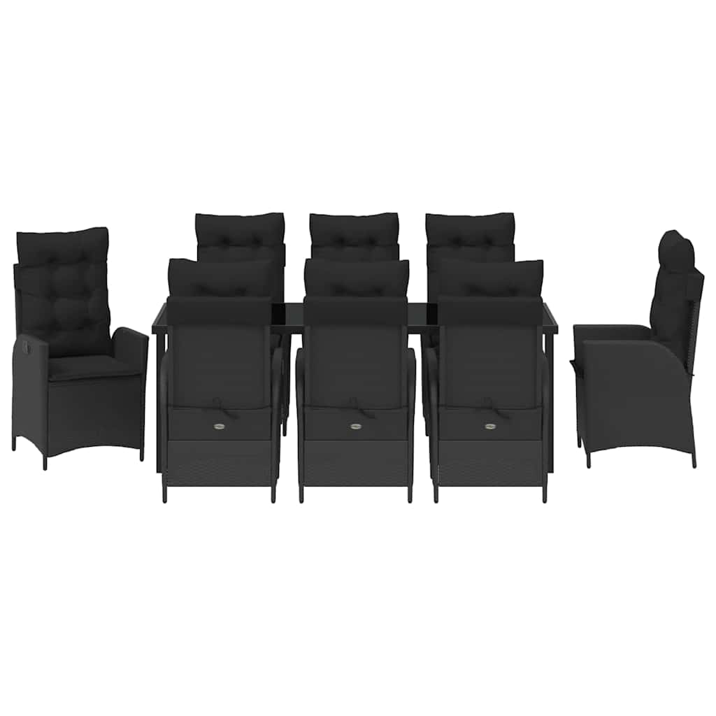 vidaXL Zestaw do jadalni w ogrodzie z poduszką 9 pcs Czarny polirattan