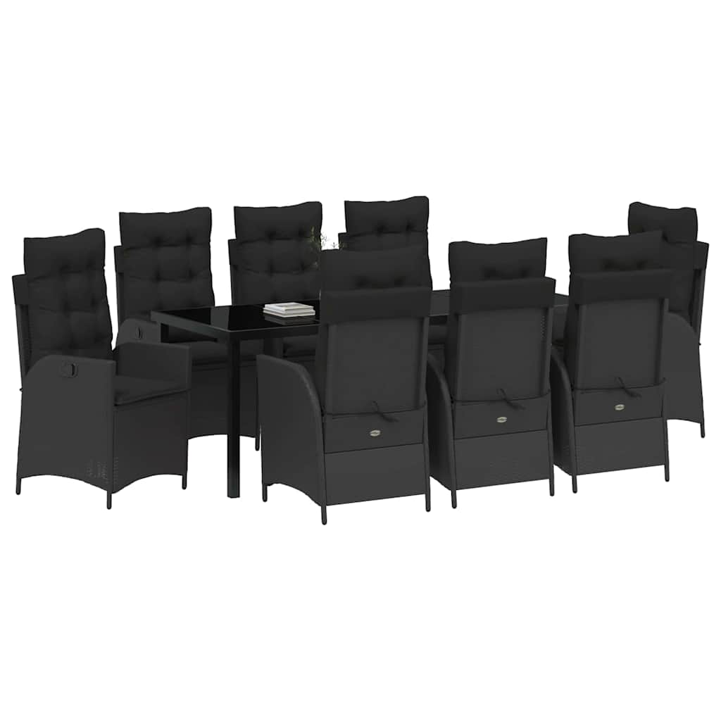 vidaXL Zestaw do jadalni w ogrodzie z poduszką 9 pcs Czarny polirattan