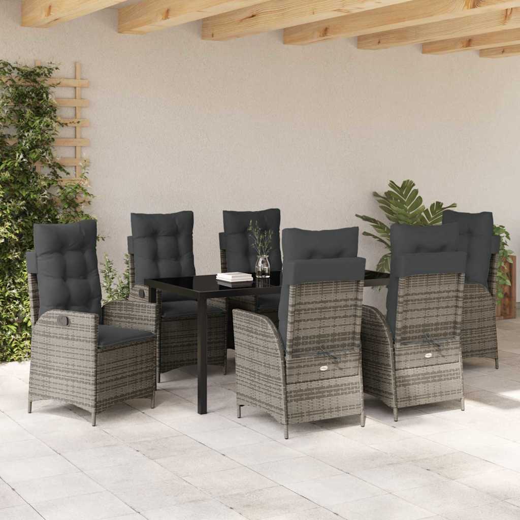 vidaXL Zestaw do jadalni w ogrodzie z poduszką 7 pcs Szary polirattan