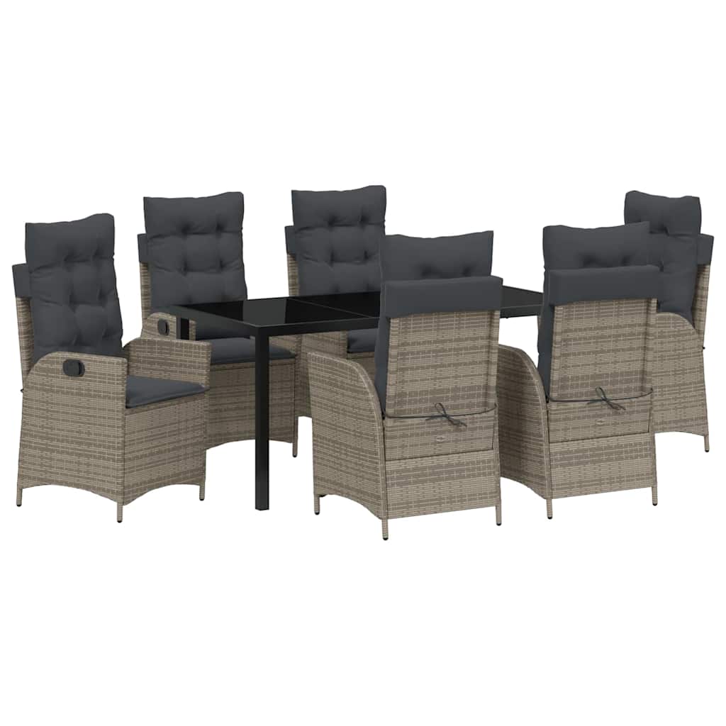 vidaXL Zestaw do jadalni w ogrodzie z poduszką 7 pcs Szary polirattan