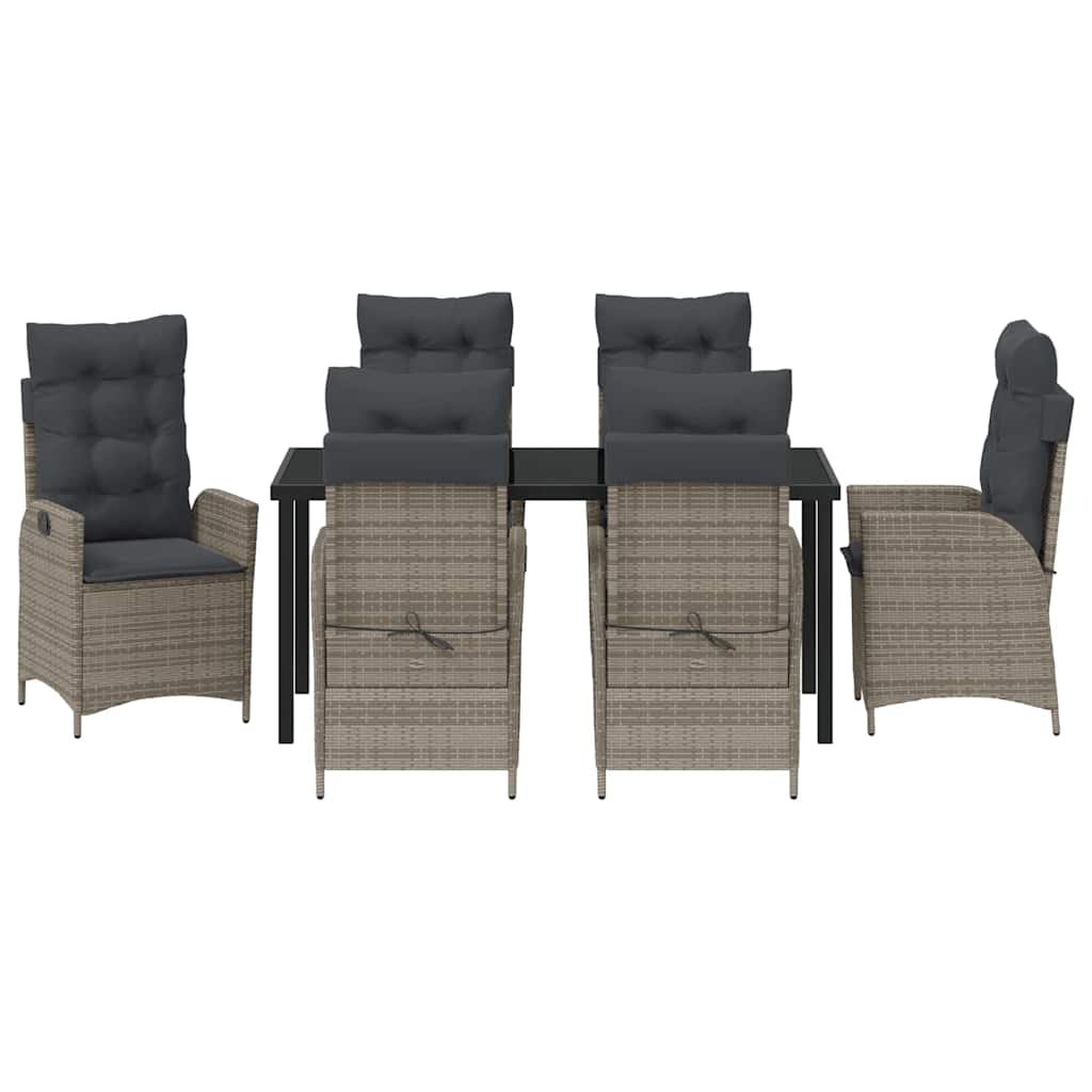vidaXL Zestaw do jadalni w ogrodzie z poduszką 7 pcs Szary polirattan