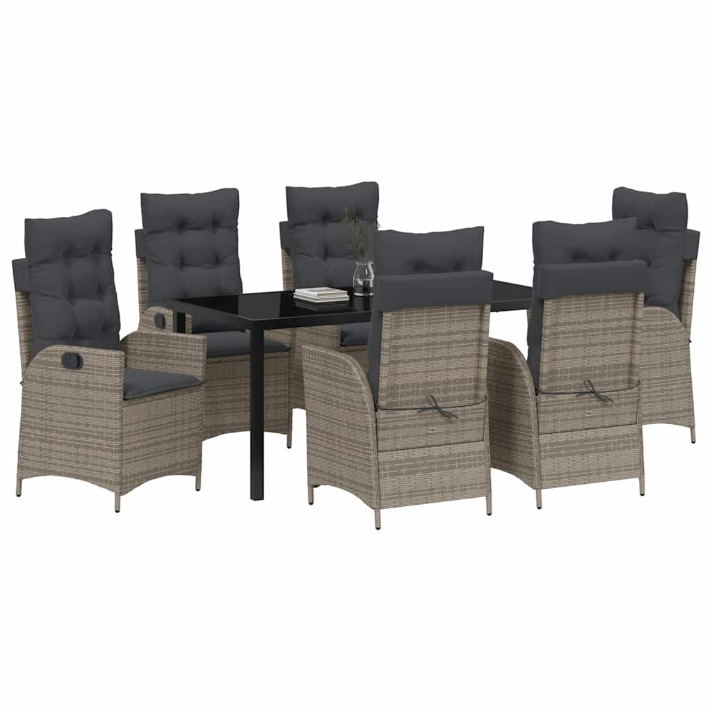 vidaXL Zestaw do jadalni w ogrodzie z poduszką 7 pcs Szary polirattan