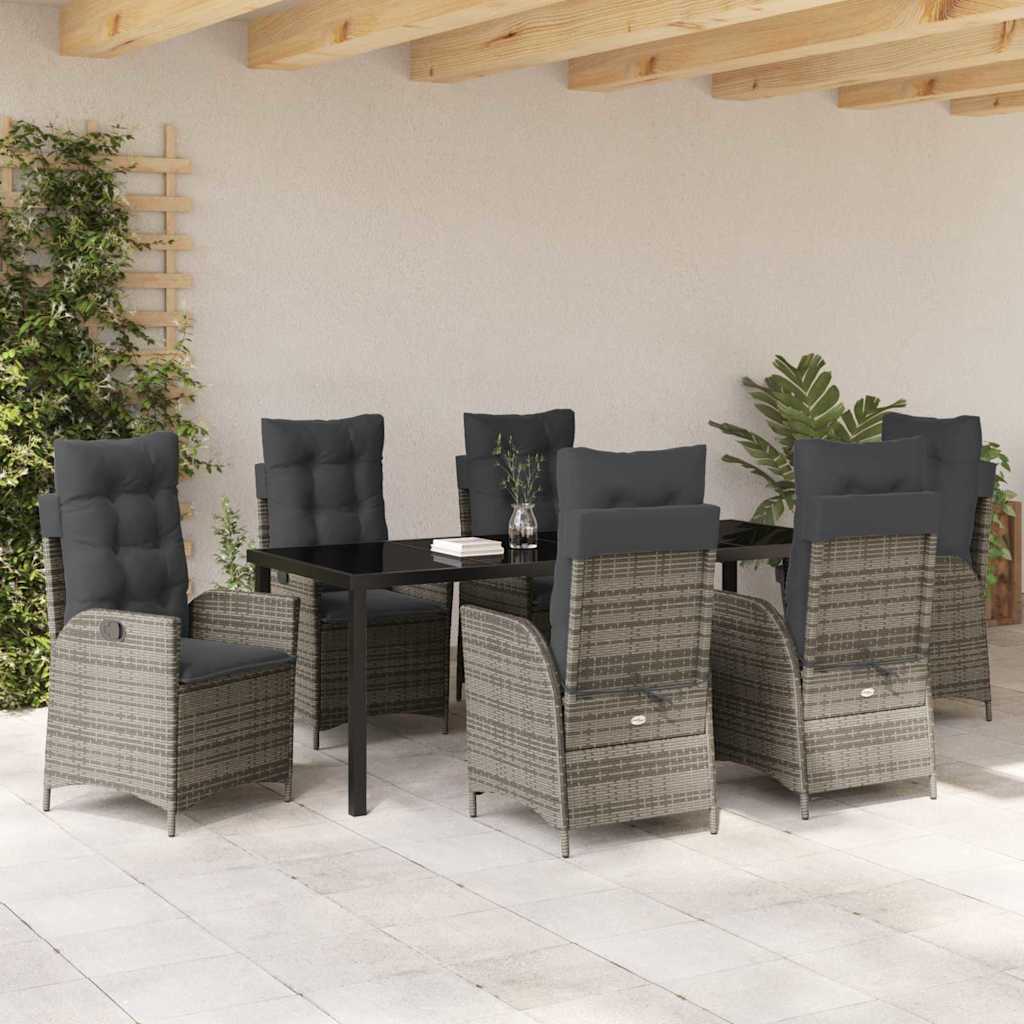 vidaXL Zestaw do jadalni w ogrodzie z poduszką 7 pcs Szary polirattan
