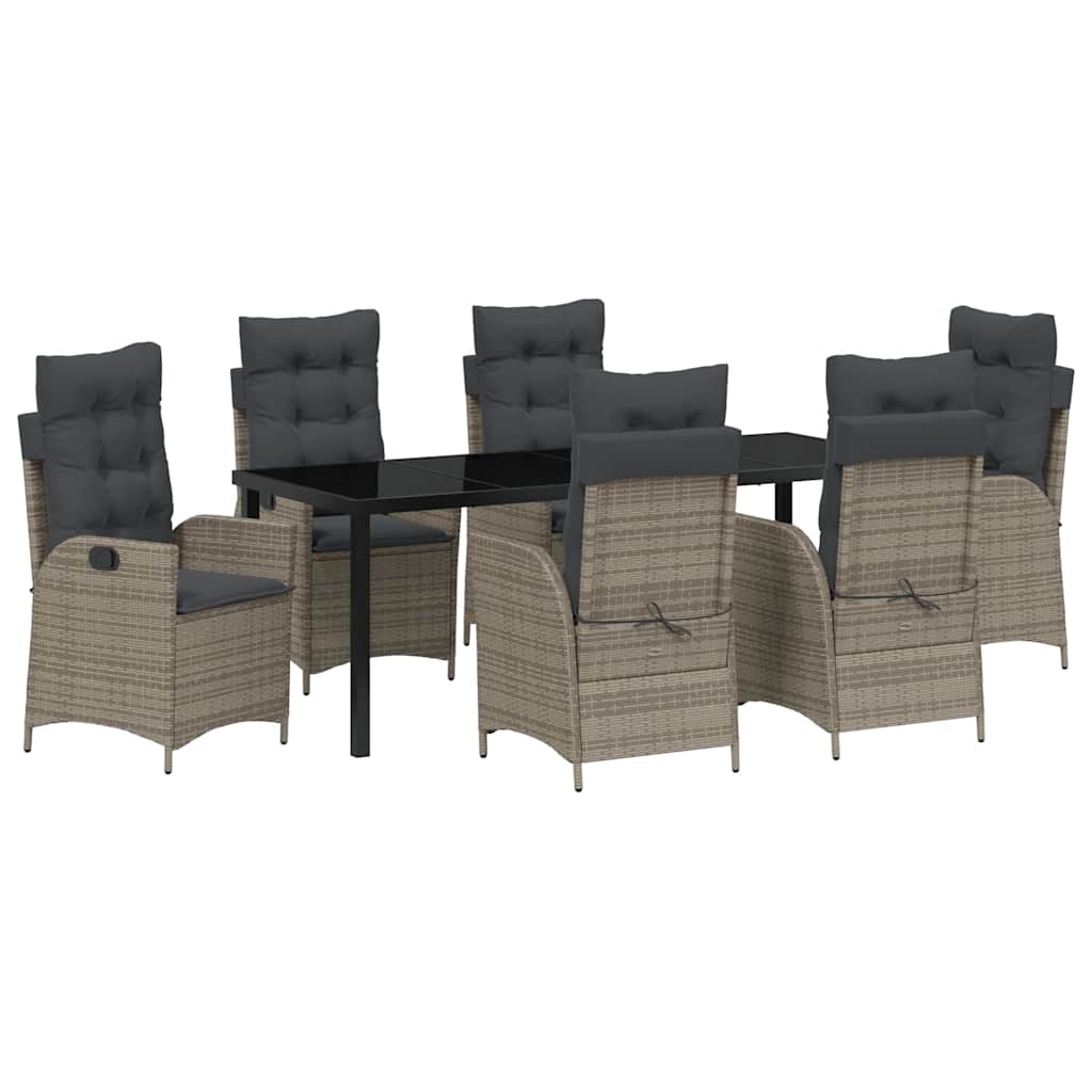 vidaXL Zestaw do jadalni w ogrodzie z poduszką 7 pcs Szary polirattan