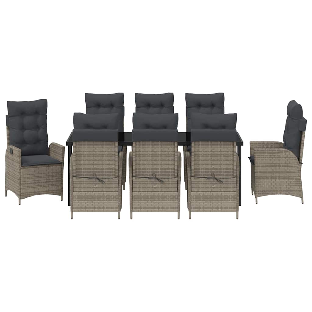 vidaXL Zestaw do jadalni w ogrodzie z poduszką 9 pcs Szary polirattan