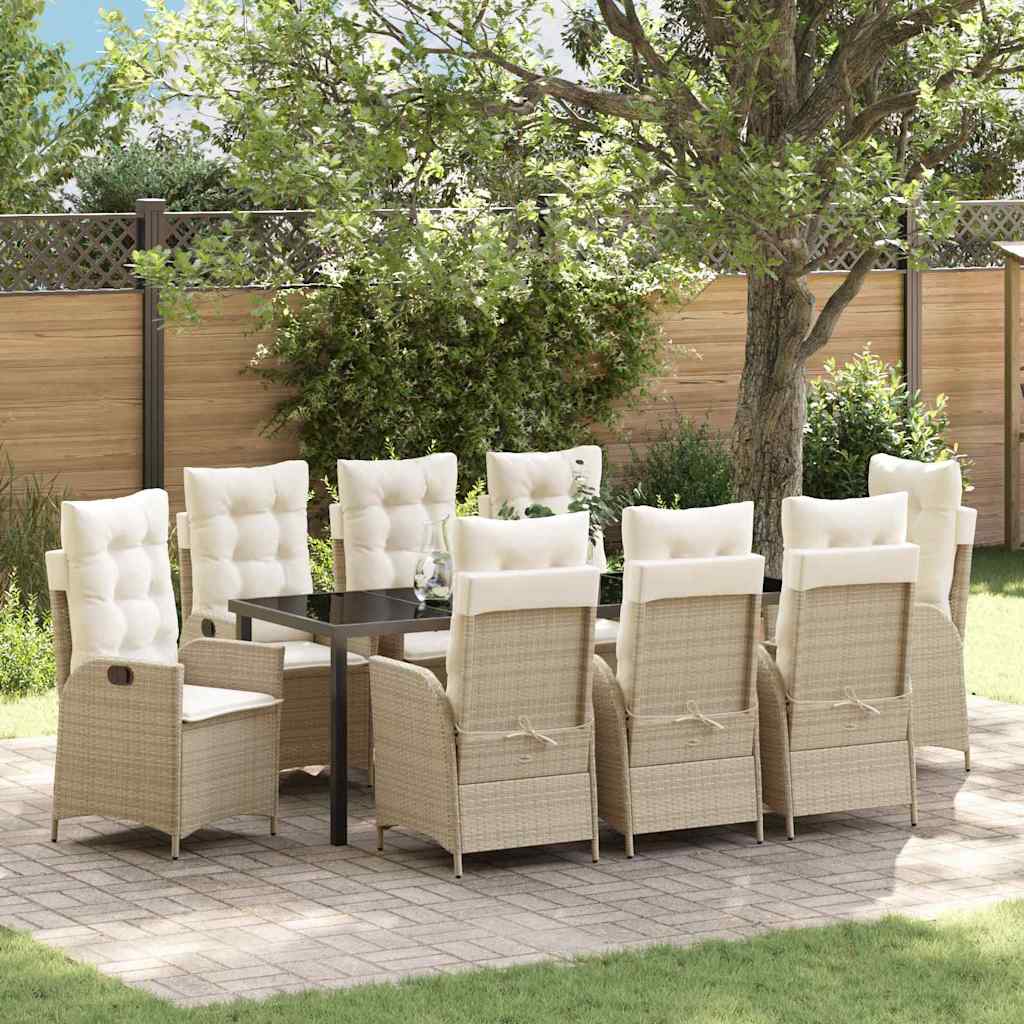 vidaXL Zestaw do jadalni w ogrodzie z poduszką 9 pcs Beżowy polirattan