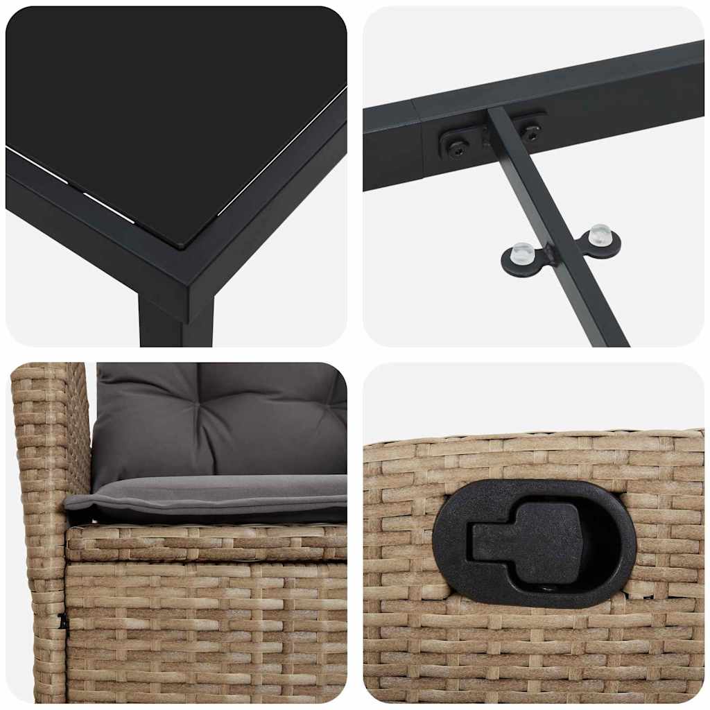vidaXL Zestaw do jadalni w ogrodzie z poduszką 7 pcs Beżowy polirattan