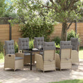 vidaXL Zestaw do jadalni w ogrodzie z poduszką 7 pcs Beżowy polirattan