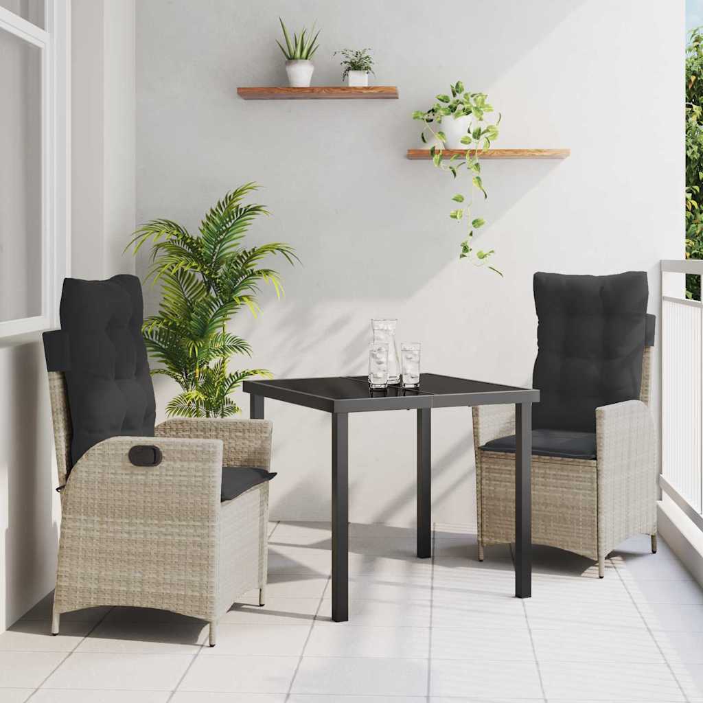 vidaXL Zestaw do jadalni w ogrodzie 3 pcs Jasnoszary polirattan