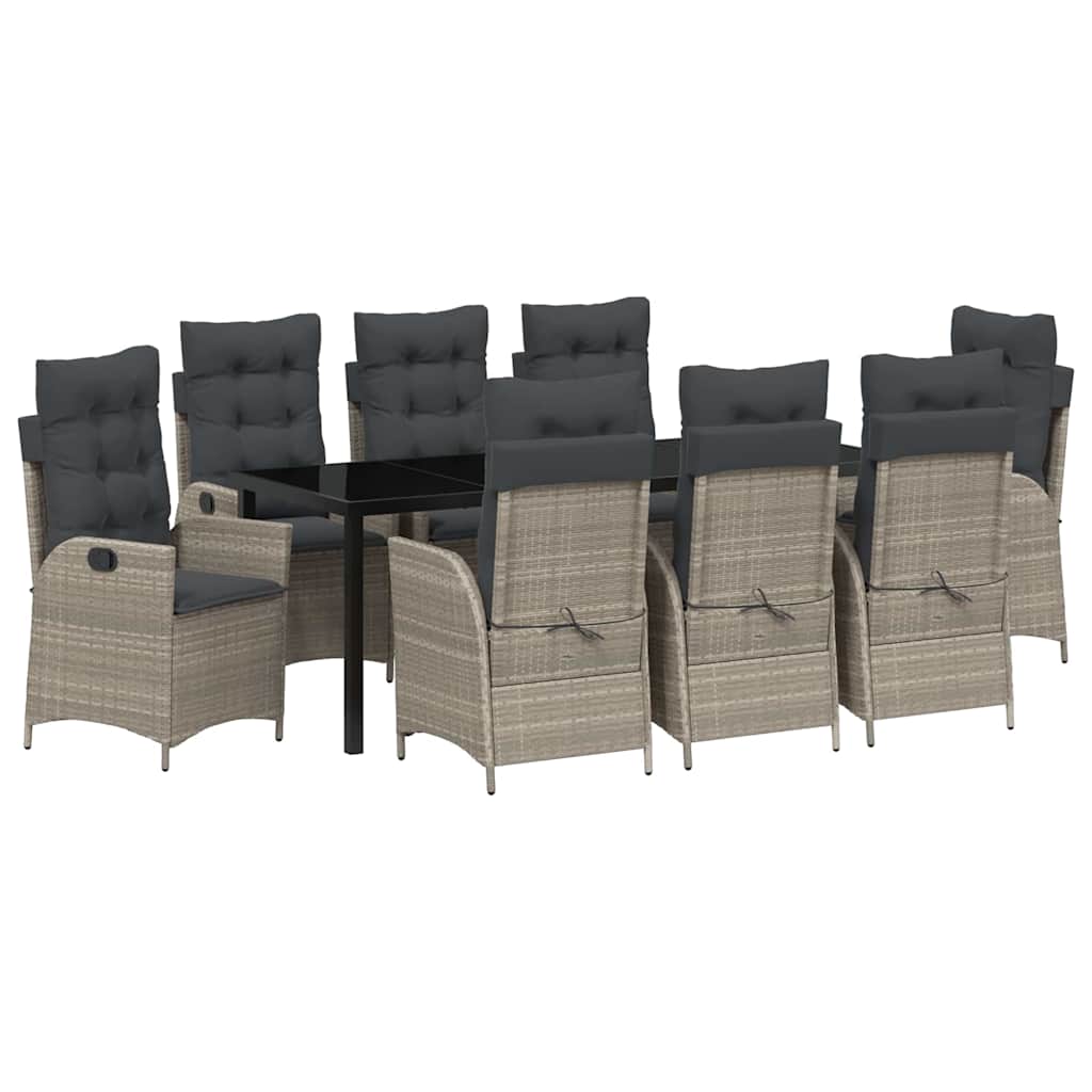 vidaXL Zestaw do jadalni w ogrodzie 9 pcs Jasnoszary polirattan