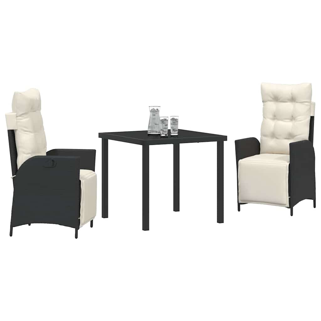 vidaXL Zestaw do jadalni w ogrodzie z poduszką 3 pcs Czarny polirattan