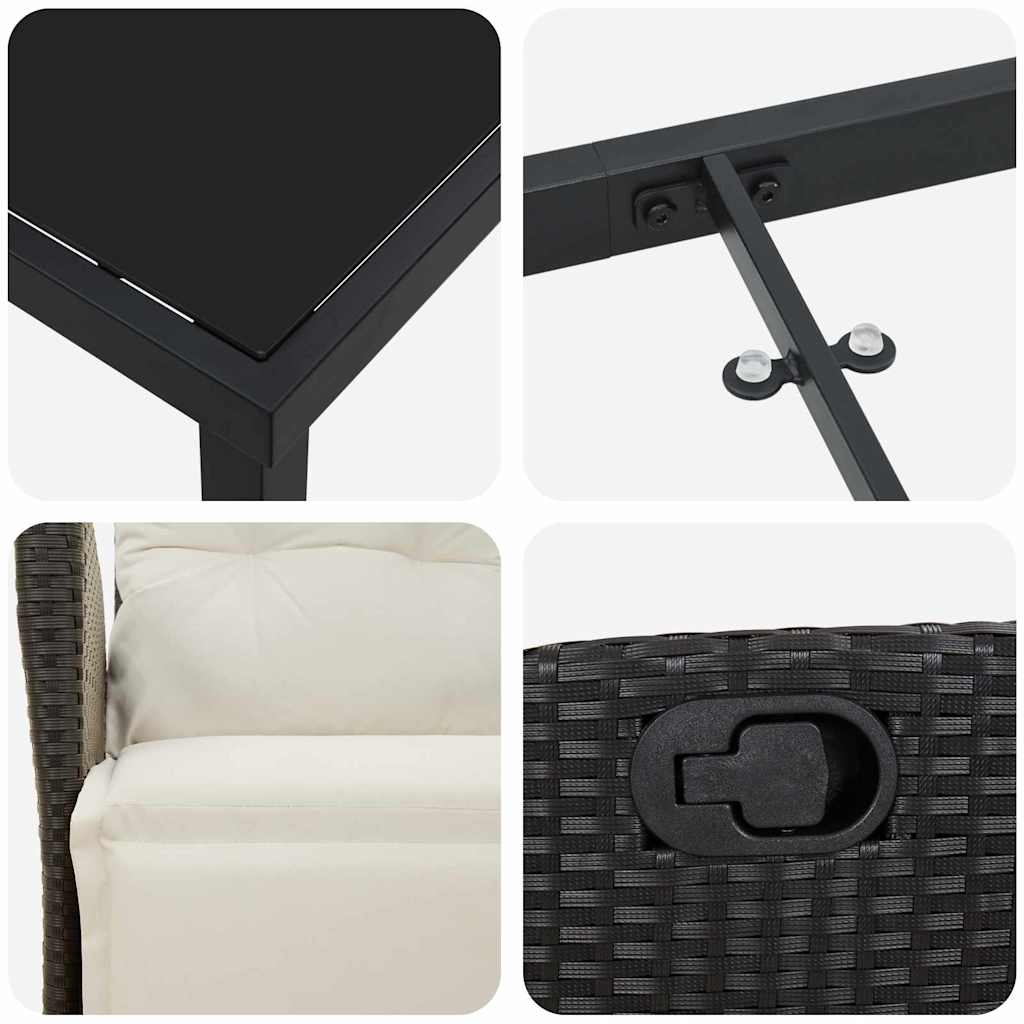 vidaXL Zestaw do jadalni w ogrodzie z poduszką 7 pcs Czarny polirattan