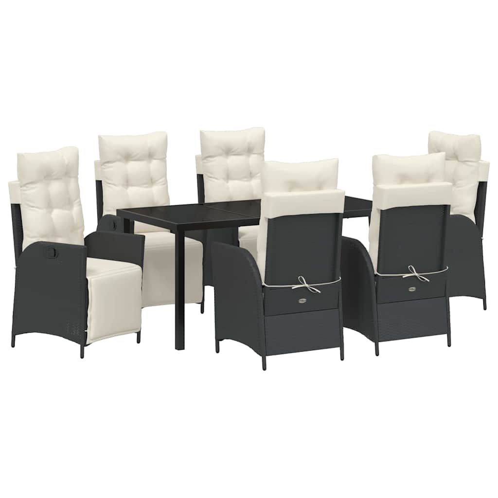 vidaXL Zestaw do jadalni w ogrodzie z poduszką 7 pcs Czarny polirattan