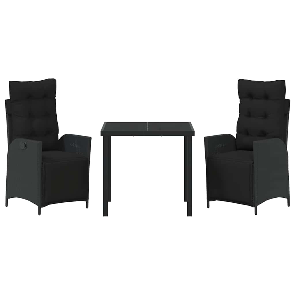 vidaXL Zestaw do jadalni w ogrodzie z poduszką 3 pcs Czarny polirattan