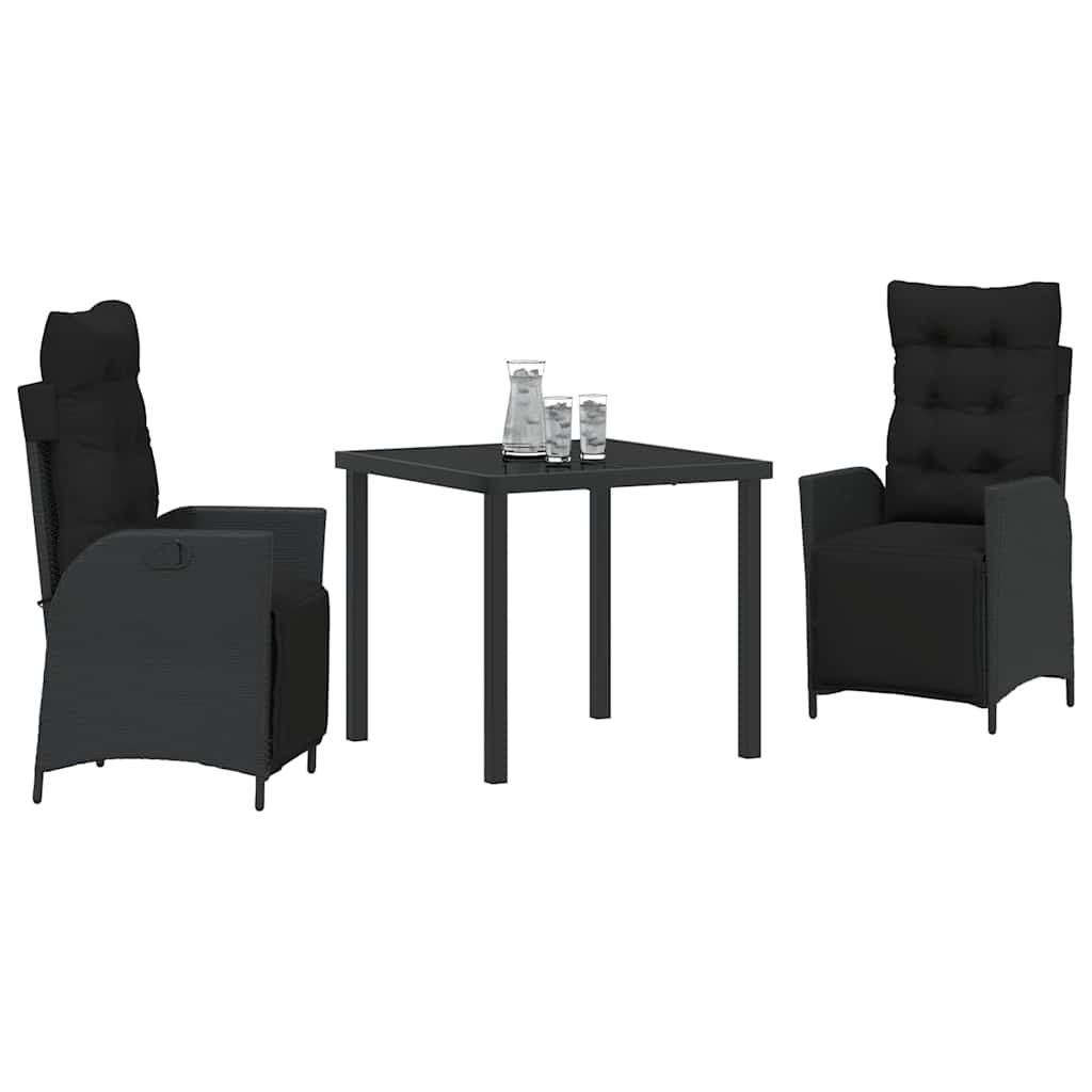 vidaXL Zestaw do jadalni w ogrodzie z poduszką 3 pcs Czarny polirattan