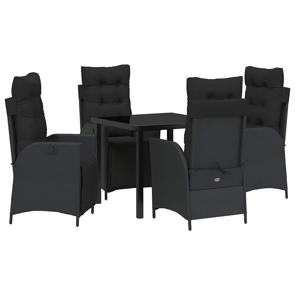 vidaXL Zestaw do jadalni w ogrodzie z poduszką 5 pcs Czarny polirattan
