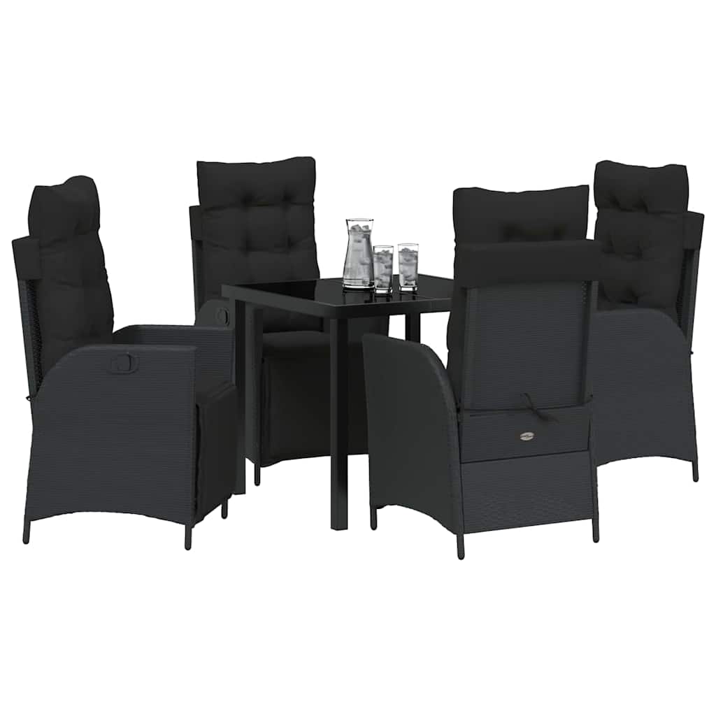 vidaXL Zestaw do jadalni w ogrodzie z poduszką 5 pcs Czarny polirattan