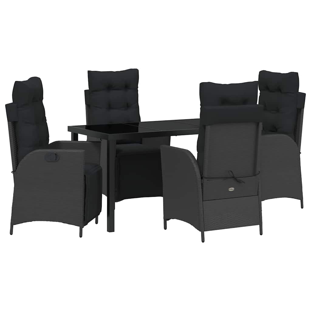 vidaXL Zestaw do jadalni w ogrodzie z poduszką 5 pcs Czarny polirattan