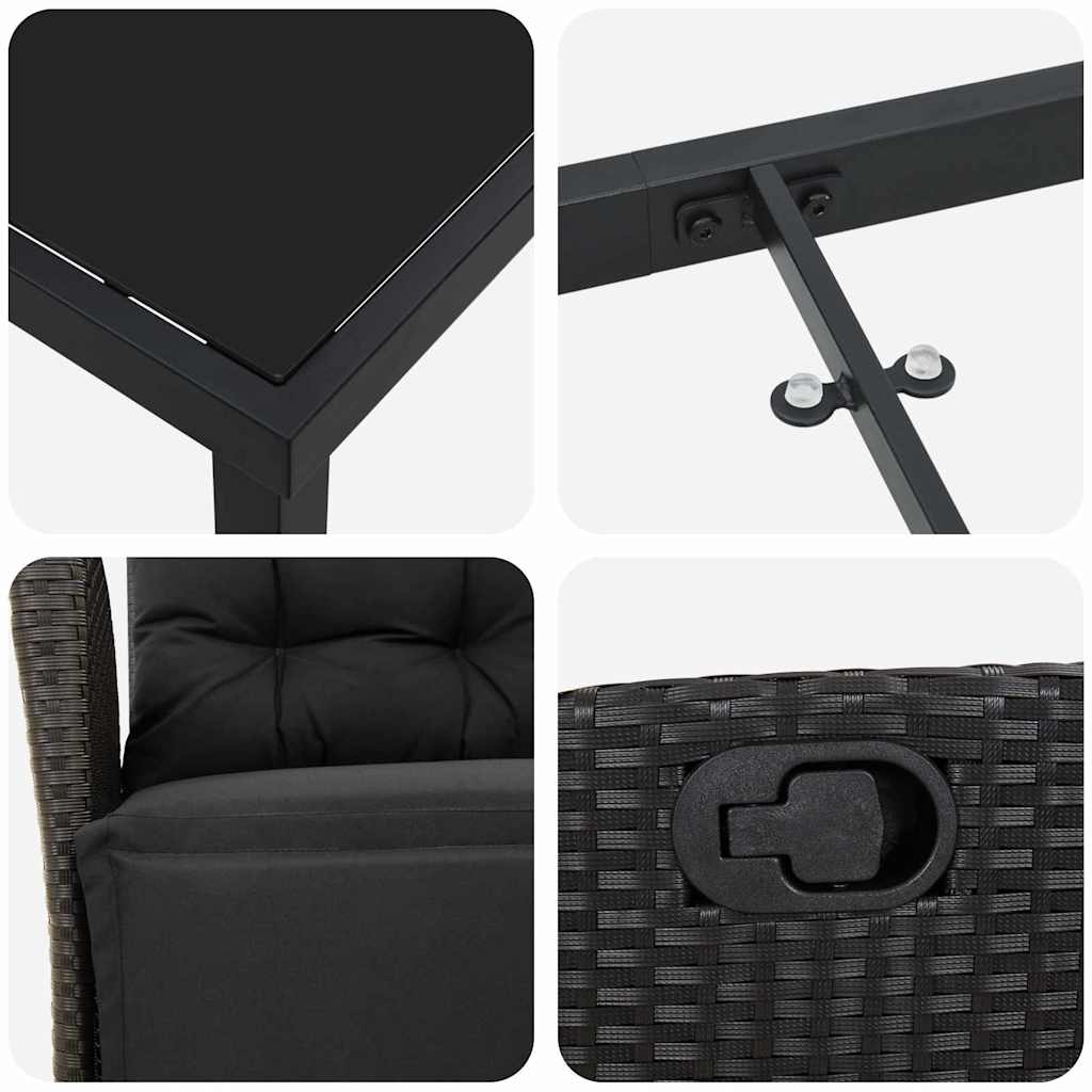 vidaXL Zestaw do jadalni w ogrodzie z poduszką 5 pcs Czarny polirattan