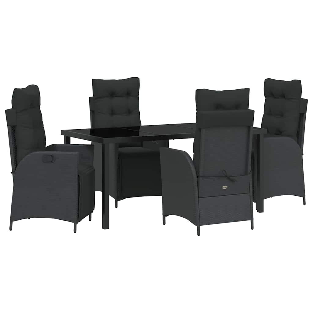 vidaXL Zestaw do jadalni w ogrodzie z poduszką 5 pcs Czarny polirattan