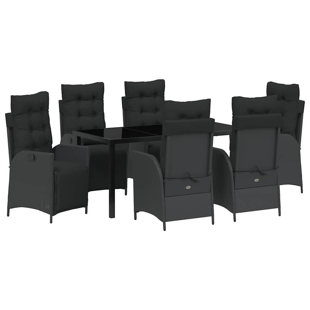 vidaXL Zestaw do jadalni w ogrodzie z poduszką 7 pcs Czarny polirattan