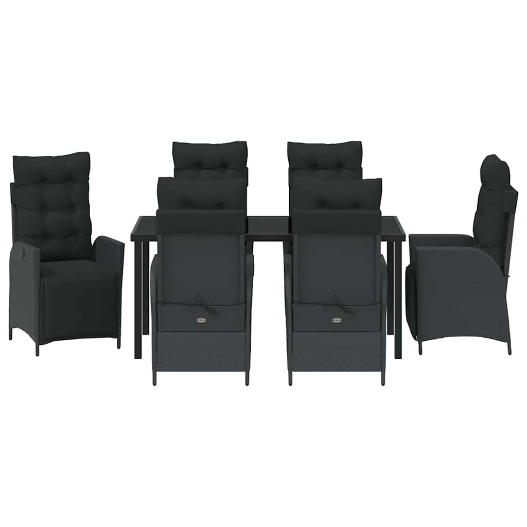 vidaXL Zestaw do jadalni w ogrodzie z poduszką 7 pcs Czarny polirattan