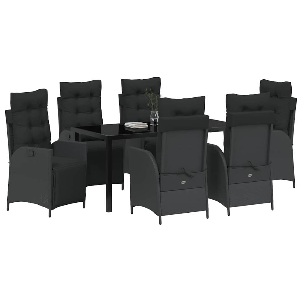 vidaXL Zestaw do jadalni w ogrodzie z poduszką 7 pcs Czarny polirattan