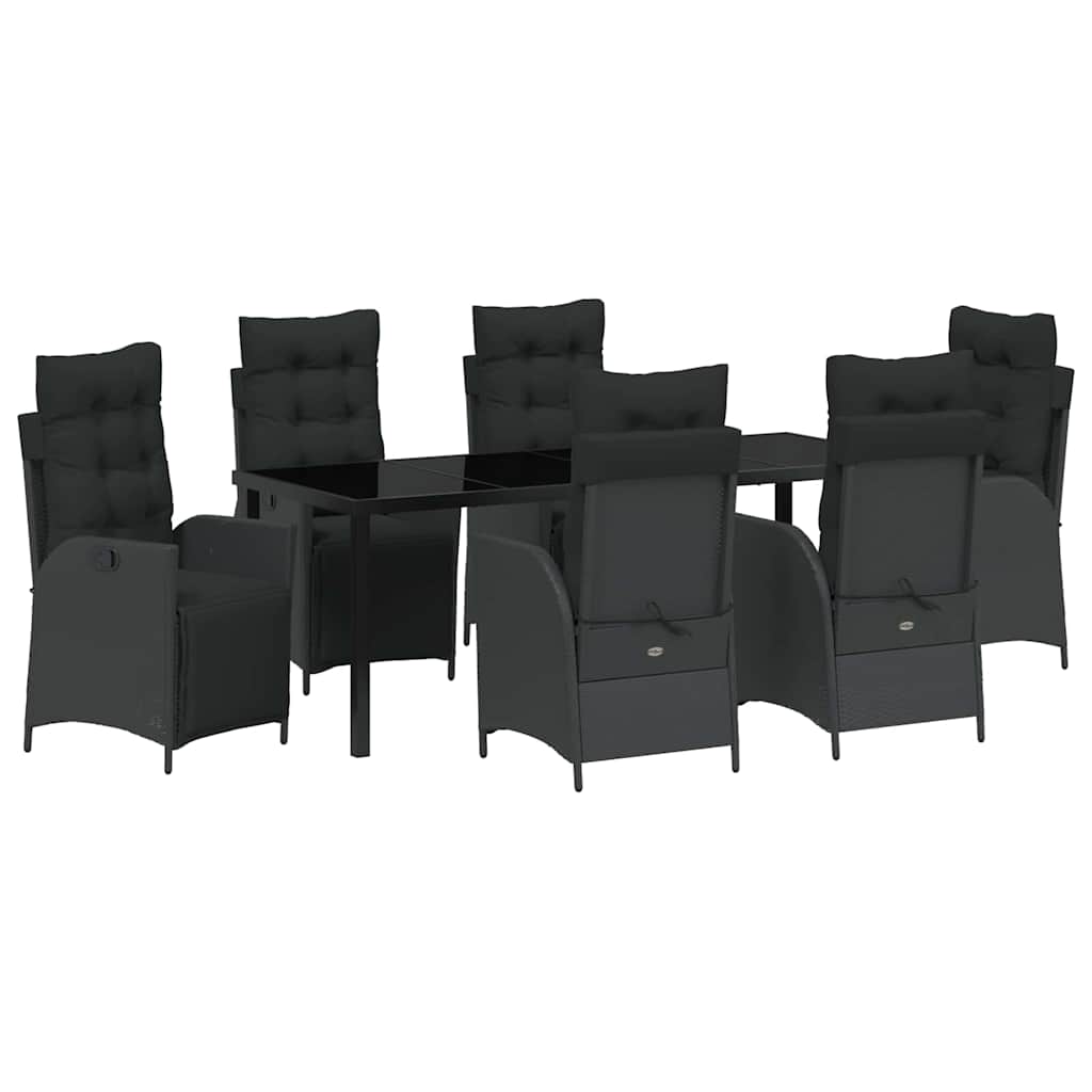 vidaXL Zestaw do jadalni w ogrodzie z poduszką 7 pcs Czarny polirattan