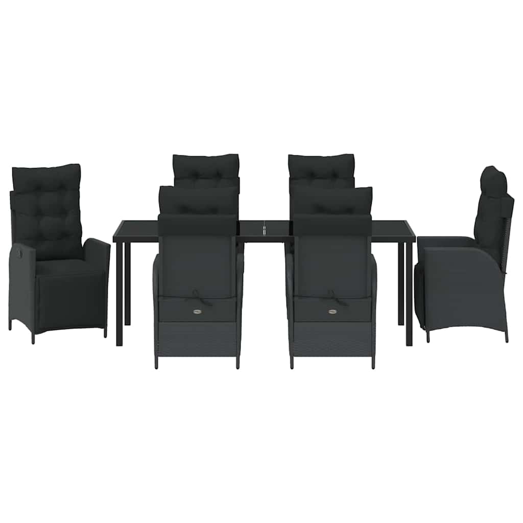vidaXL Zestaw do jadalni w ogrodzie z poduszką 7 pcs Czarny polirattan