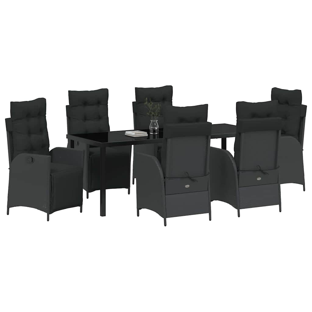 vidaXL Zestaw do jadalni w ogrodzie z poduszką 7 pcs Czarny polirattan