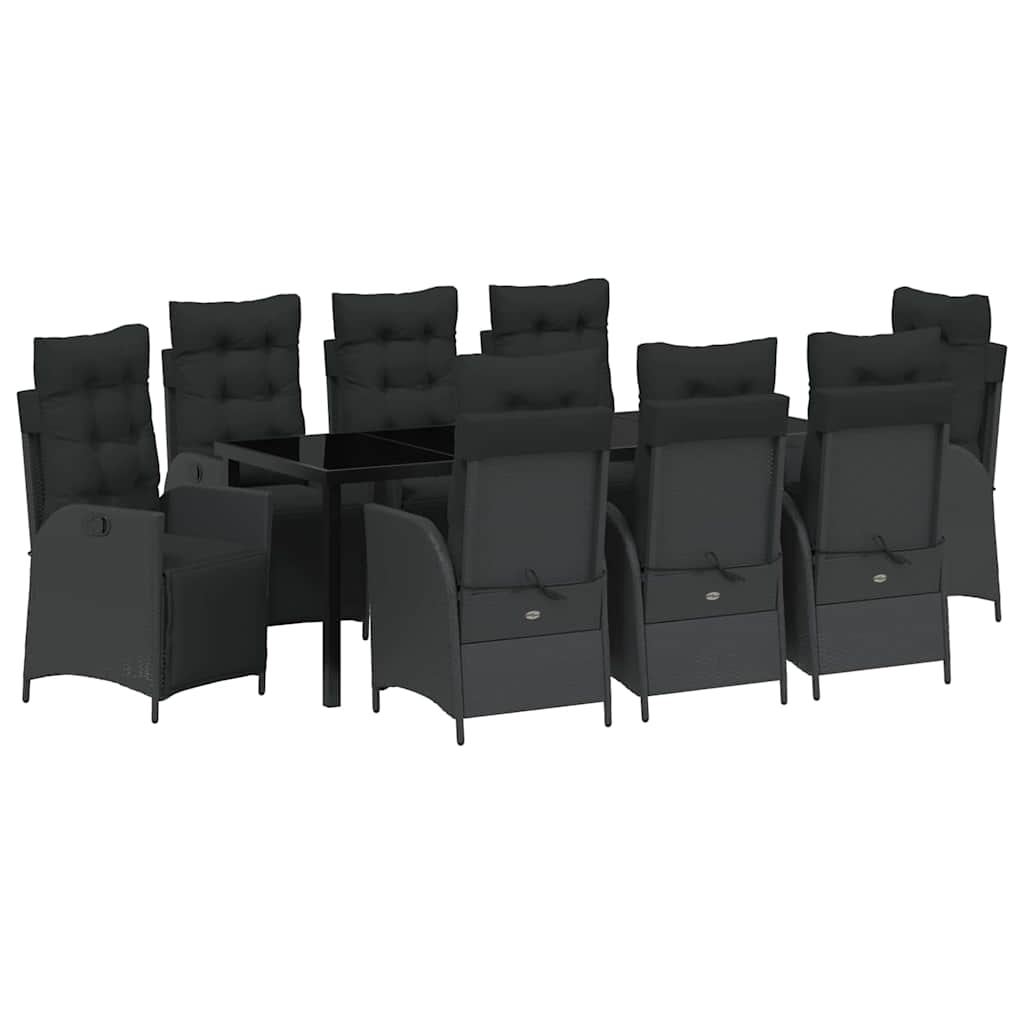 vidaXL Zestaw do jadalni w ogrodzie z poduszką 9 pcs Czarny polirattan