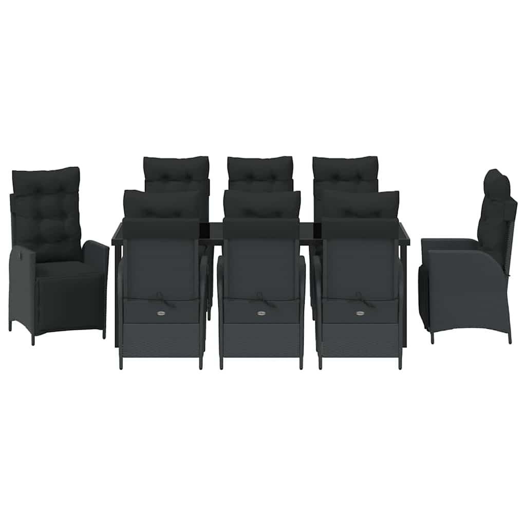 vidaXL Zestaw do jadalni w ogrodzie z poduszką 9 pcs Czarny polirattan