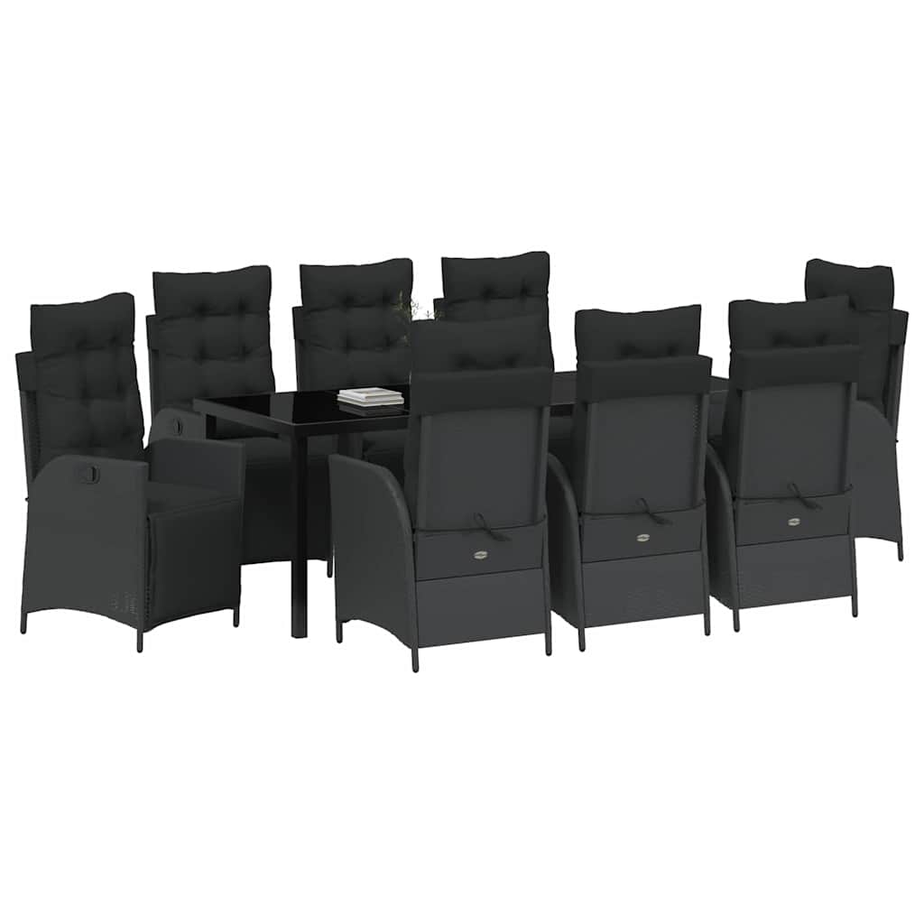 vidaXL Zestaw do jadalni w ogrodzie z poduszką 9 pcs Czarny polirattan
