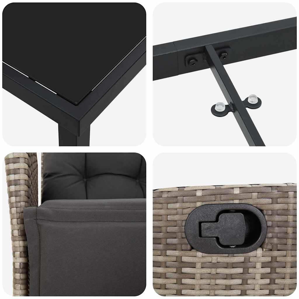 vidaXL Zestaw do jadalni w ogrodzie z poduszką 3 pcs Szary polirattan