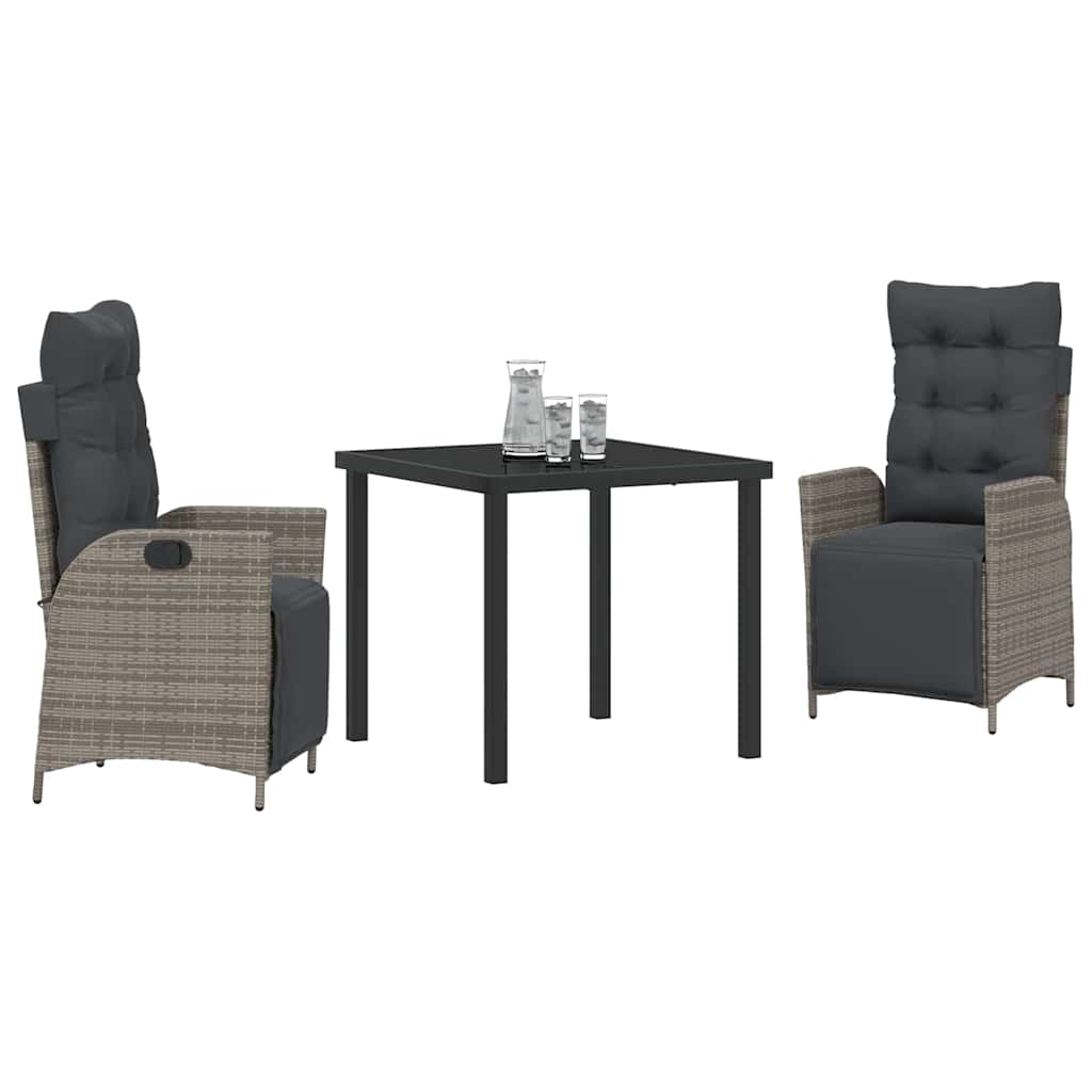 vidaXL Zestaw do jadalni w ogrodzie z poduszką 3 pcs Szary polirattan