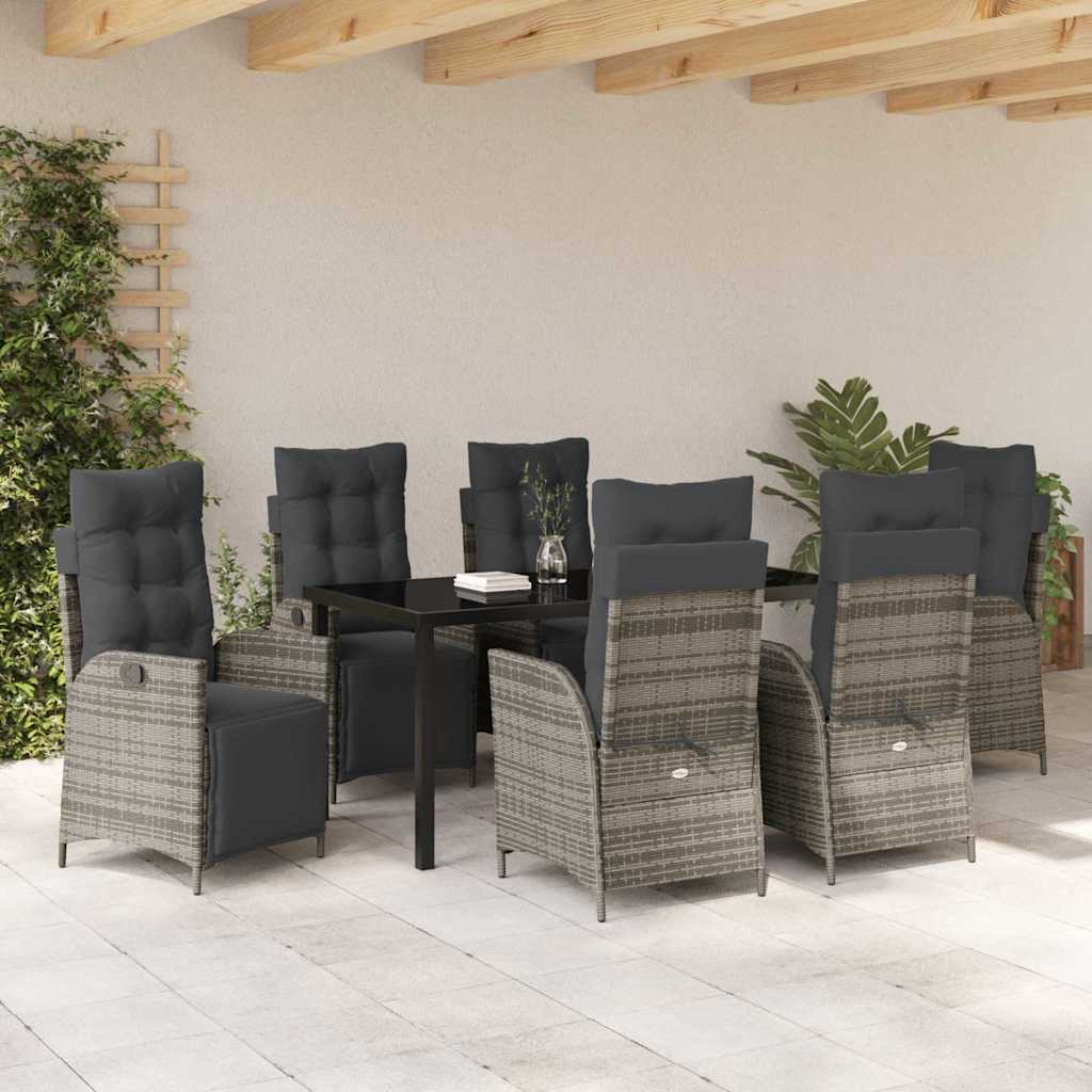 vidaXL Zestaw do jadalni w ogrodzie z poduszką 7 pcs Szary polirattan