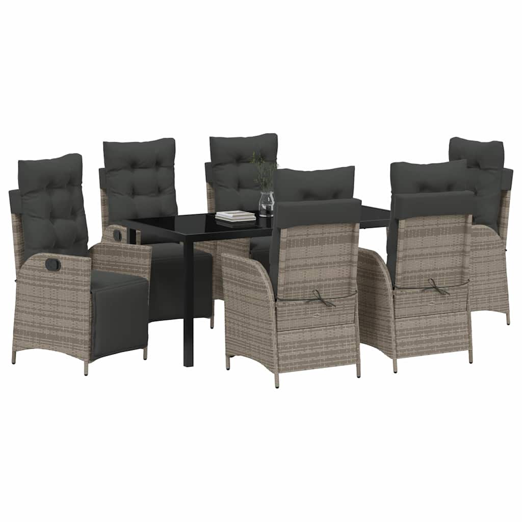 vidaXL Zestaw do jadalni w ogrodzie z poduszką 7 pcs Szary polirattan