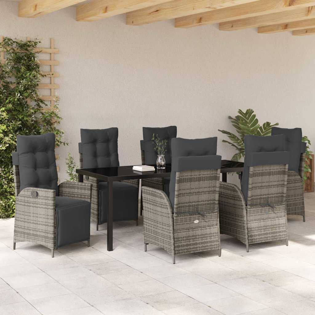 vidaXL Zestaw do jadalni w ogrodzie z poduszką 7 pcs Szary polirattan