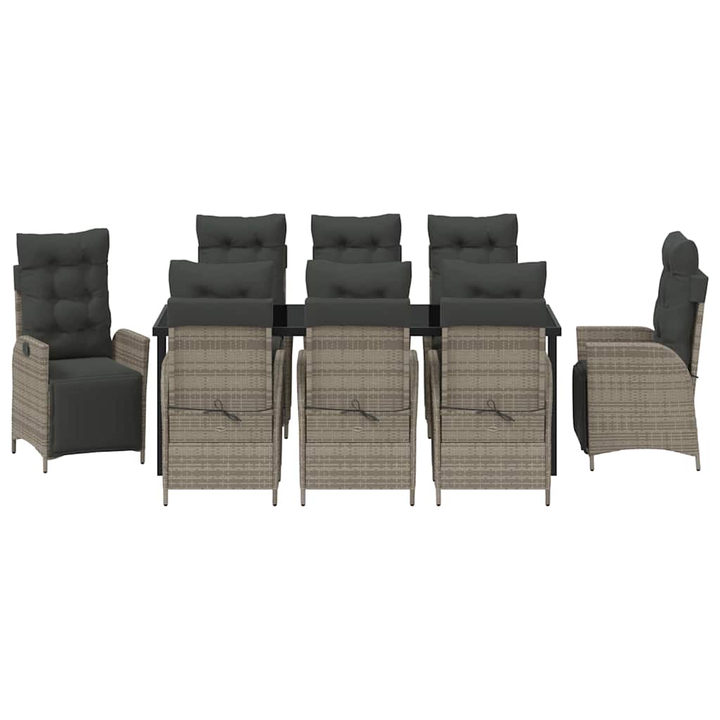 vidaXL Zestaw do jadalni w ogrodzie z poduszką 9 pcs Szary polirattan