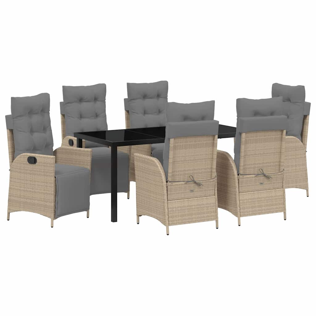 vidaXL Zestaw do jadalni w ogrodzie z poduszką 7 pcs Beżowy polirattan