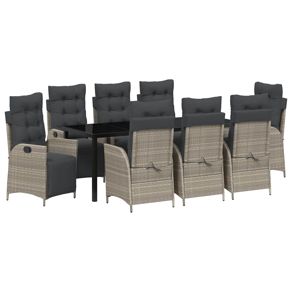 vidaXL Zestaw do jadalni w ogrodzie 9 pcs Jasnoszary polirattan