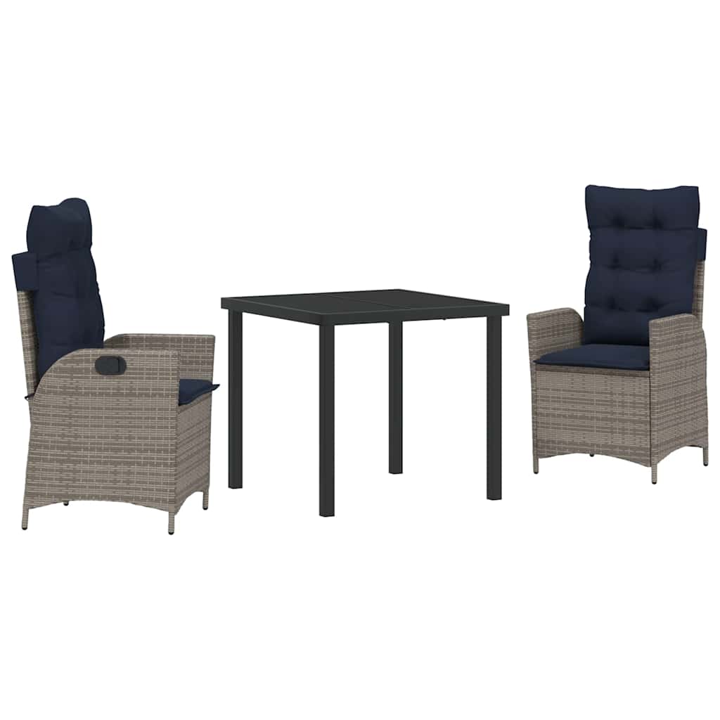 vidaXL Zestaw do jadalni w ogrodzie 3 pcs Szary i czarny rattan