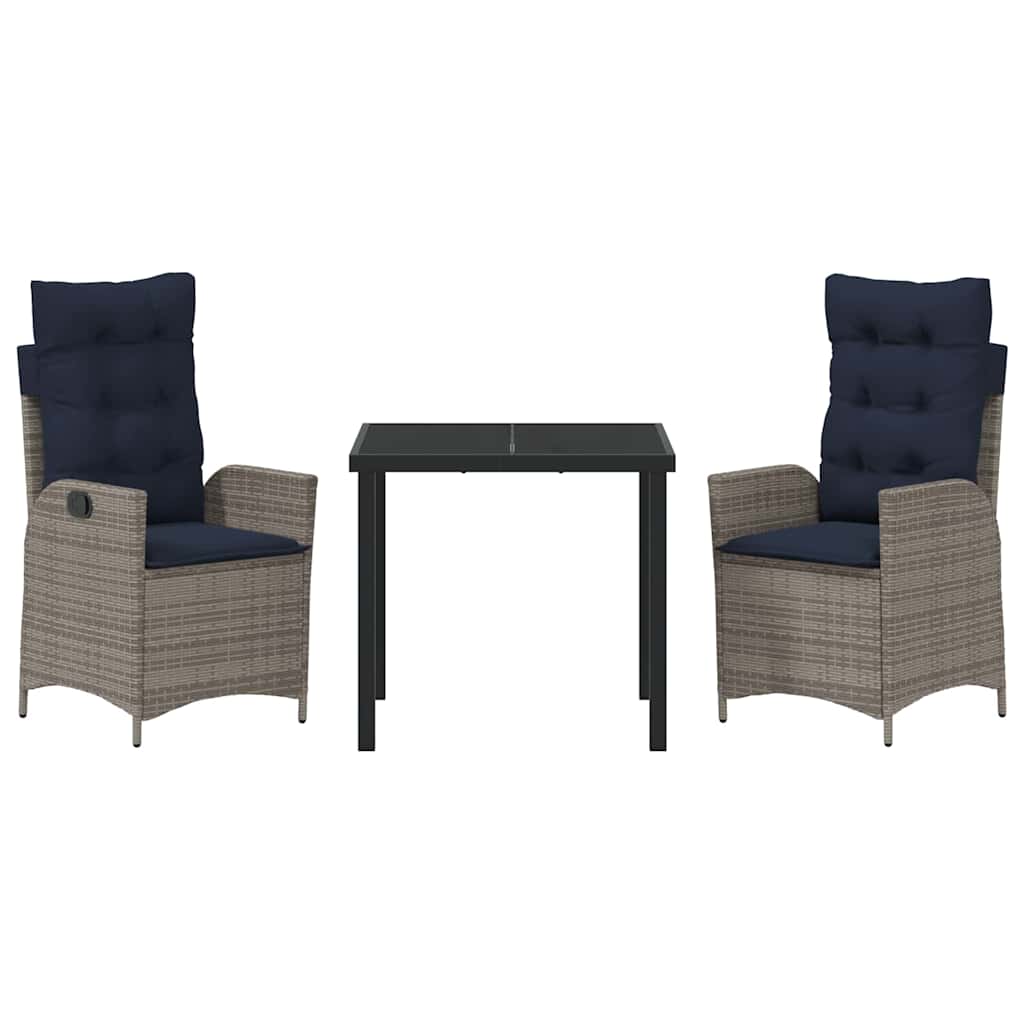 vidaXL Zestaw do jadalni w ogrodzie 3 pcs Szary i czarny rattan