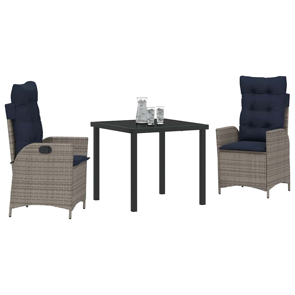 vidaXL Zestaw do jadalni w ogrodzie 3 pcs Szary i czarny rattan