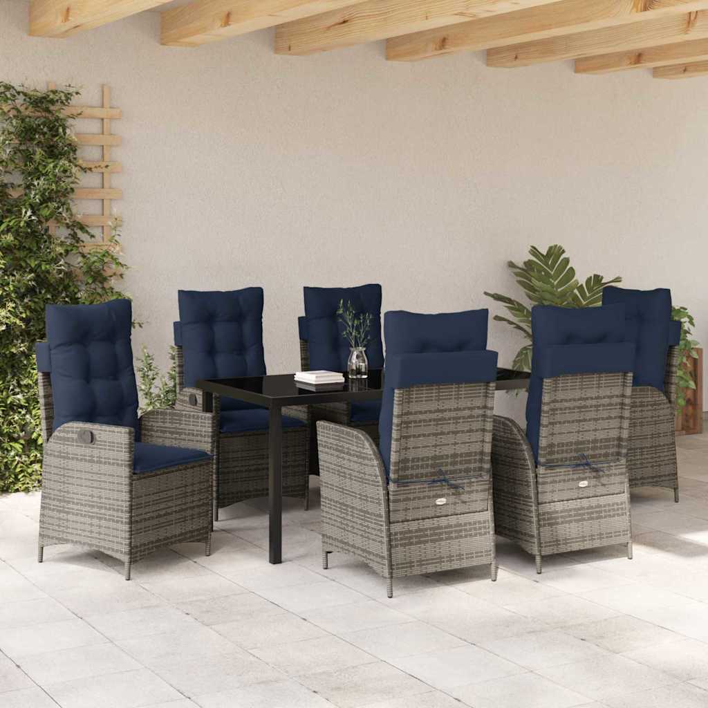 vidaXL Zestaw do jadalni w ogrodzie 7 pcs Szary i czarny rattan